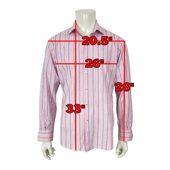 Gianni Orvietto Super Fine Cotton Italy Pink Blue Striped Dress Shirt Mens 17-36 - Picture 2 of 10
